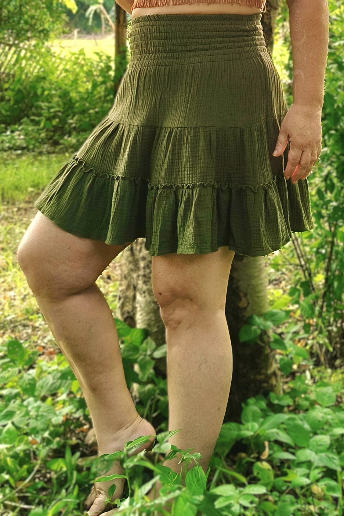 Tiered Mini Skirt in Olive
