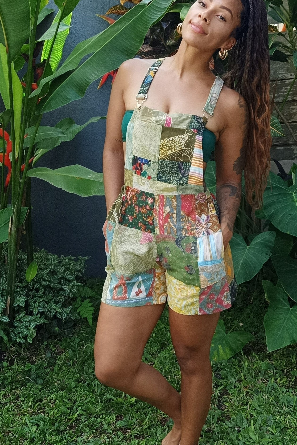 Patchwork Overall Shorts by Lotus Tribe Clothing
