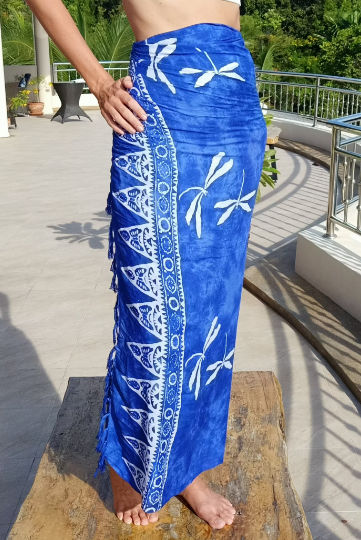 Blue Batik Sarong with Dragonflies by Lotus Tribe Clothing Blue Batik Sarong with Dragonflies by Lotus Tribe Clothing