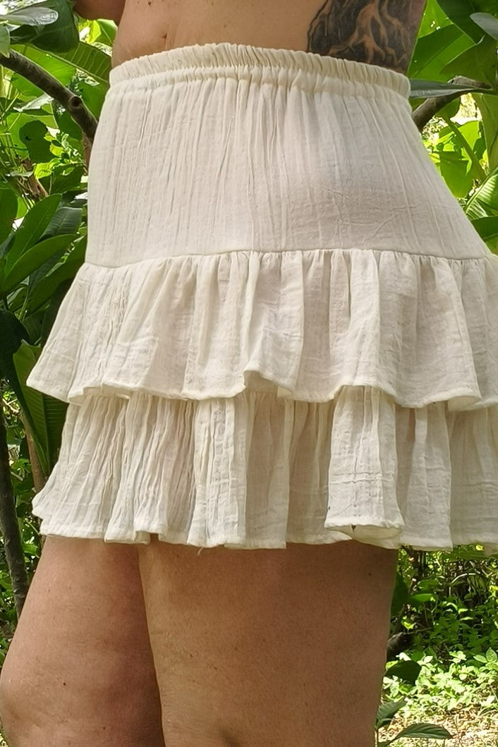 Tiered Mini Skirt in Cream