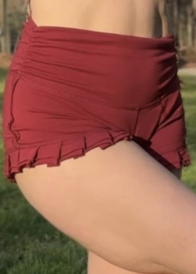 Burgundy Ruffle Shorts