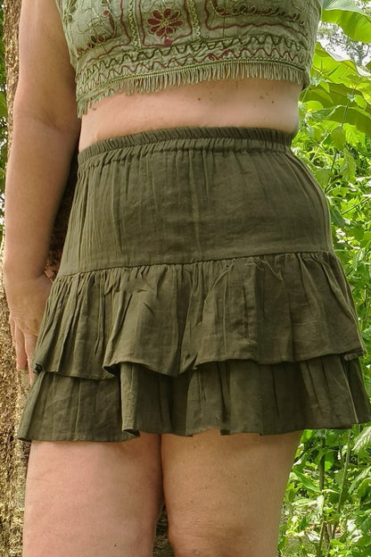 Tiered Mini Skirt in Khaki