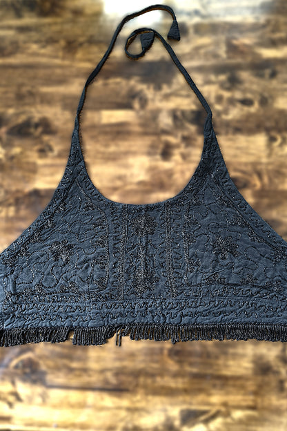 Embroidered Halter in Onyx