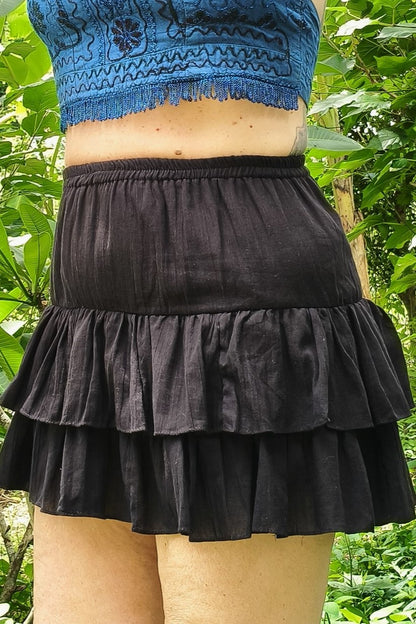 Tiered Mini Skirt in Onyx