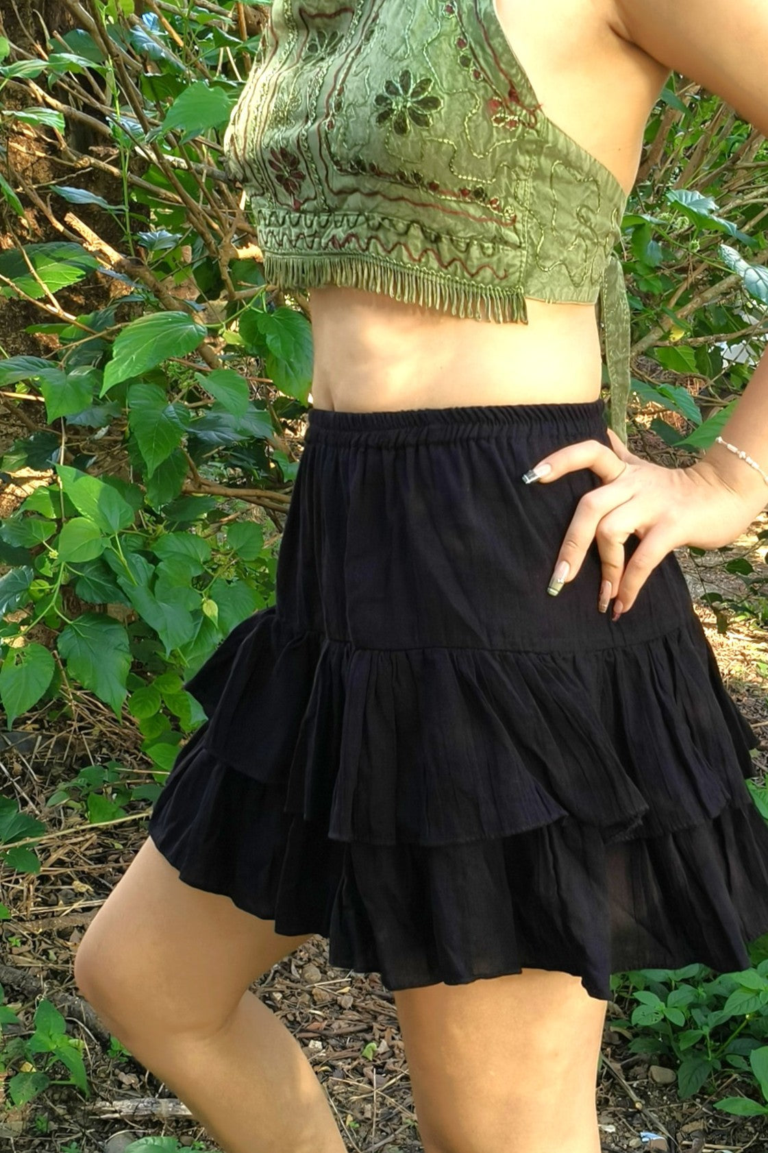 Tiered Mini Skirt in Onyx