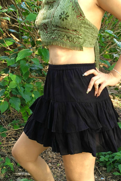 Tiered Mini Skirt in Onyx