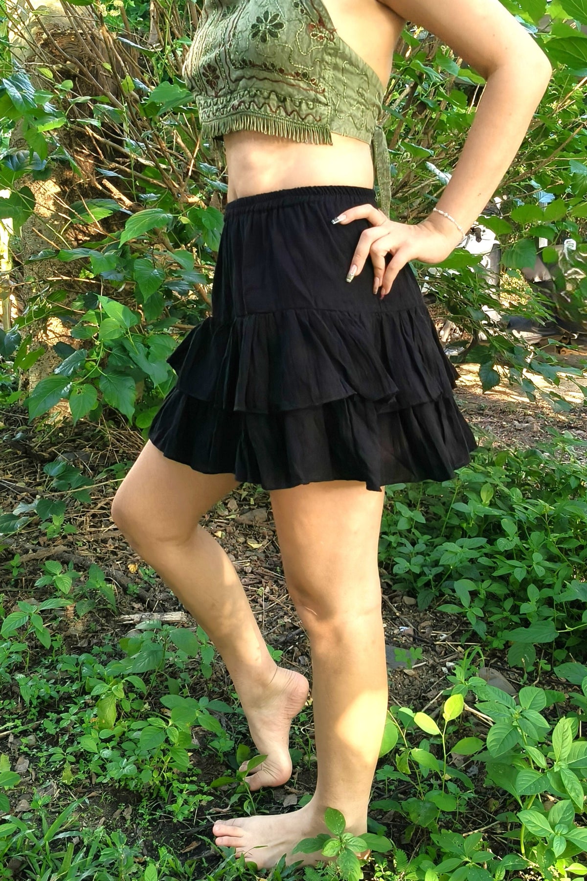 Tiered Mini Skirt in Onyx