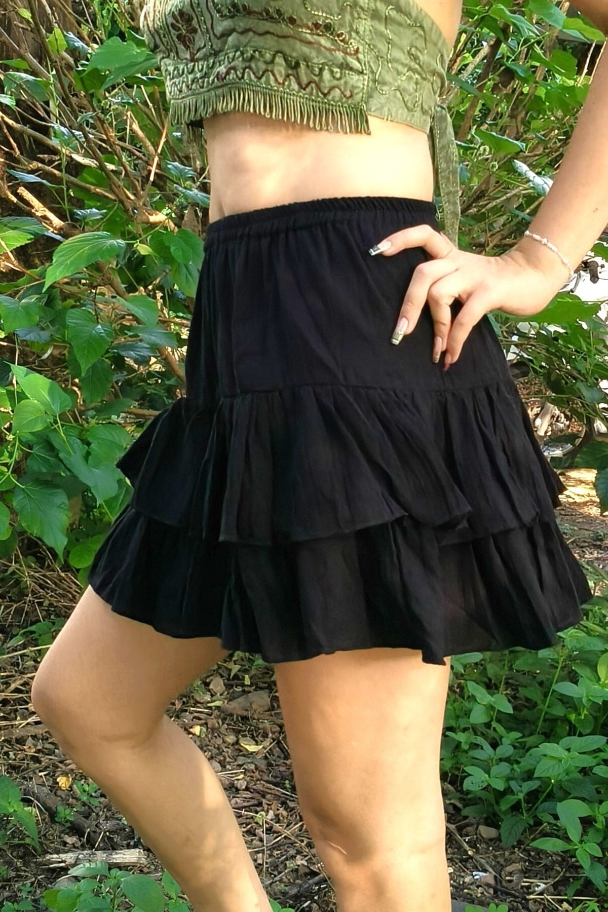 Tiered Mini Skirt in Onyx