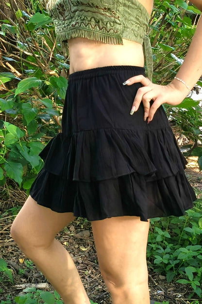 Tiered Mini Skirt in Onyx