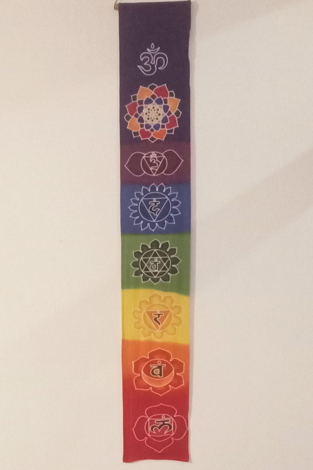 Pvc Chakra Ribbon Rainbow Chakra Batik Wall Hanging by Lotus Tribe Clothing