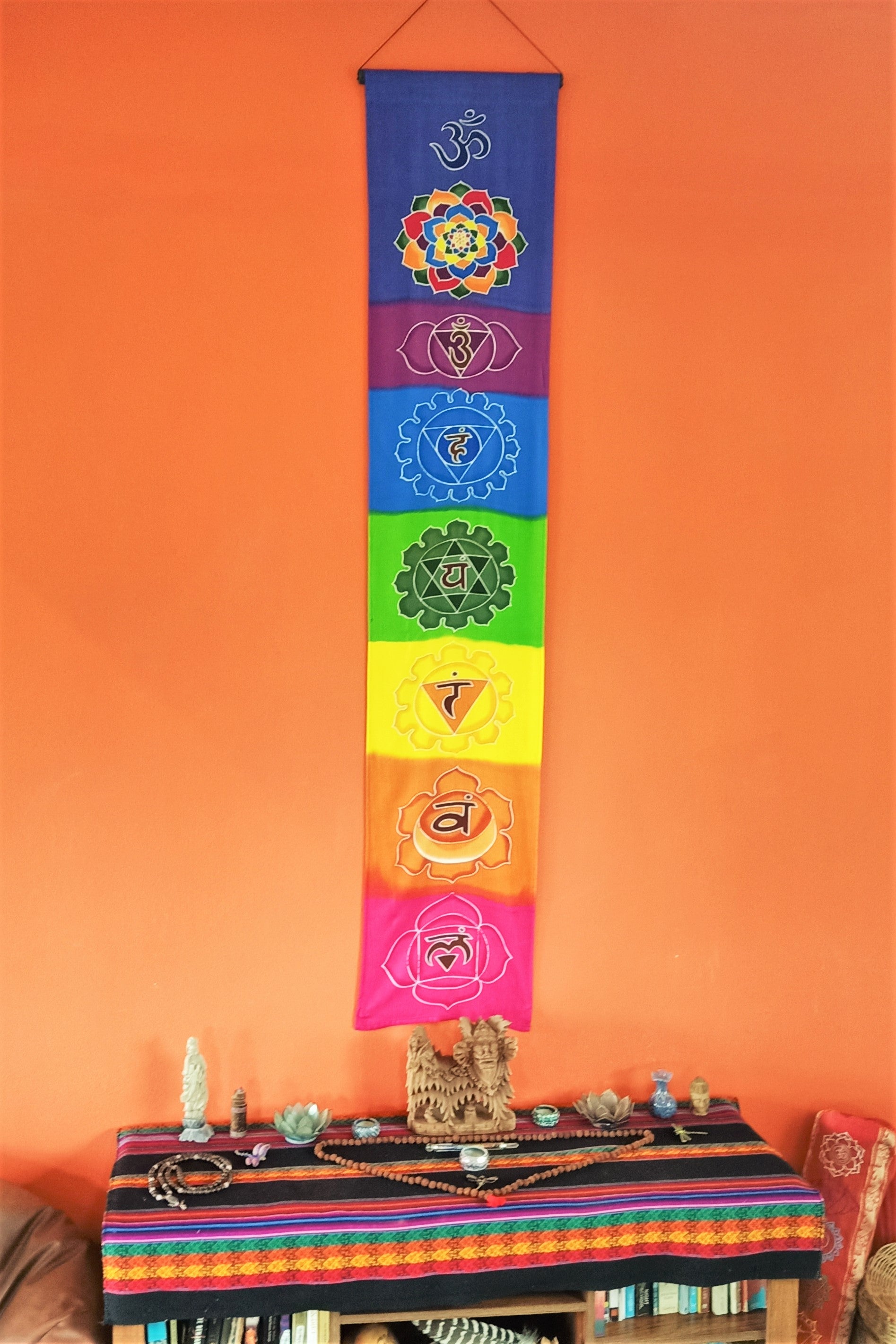Pvc Chakra Ribbon Rainbow Chakra Batik Wall Hanging by Lotus Tribe Clothing