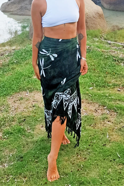 Green Batik Sarong with Dragonflies by Lotus Tribe Clothing Green Batik Sarong with Dragonflies by Lotus Tribe Clothing