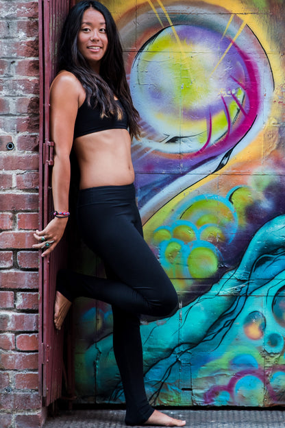 Extra long length black yoga pants perfect for your tall friends, with flat waist. Great for yoga or layering under skirts or other clothing. High quality 90% cotton 10% spandex